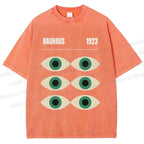 Unisex Bauhaus Geometric Eyes Printed Washed Tee