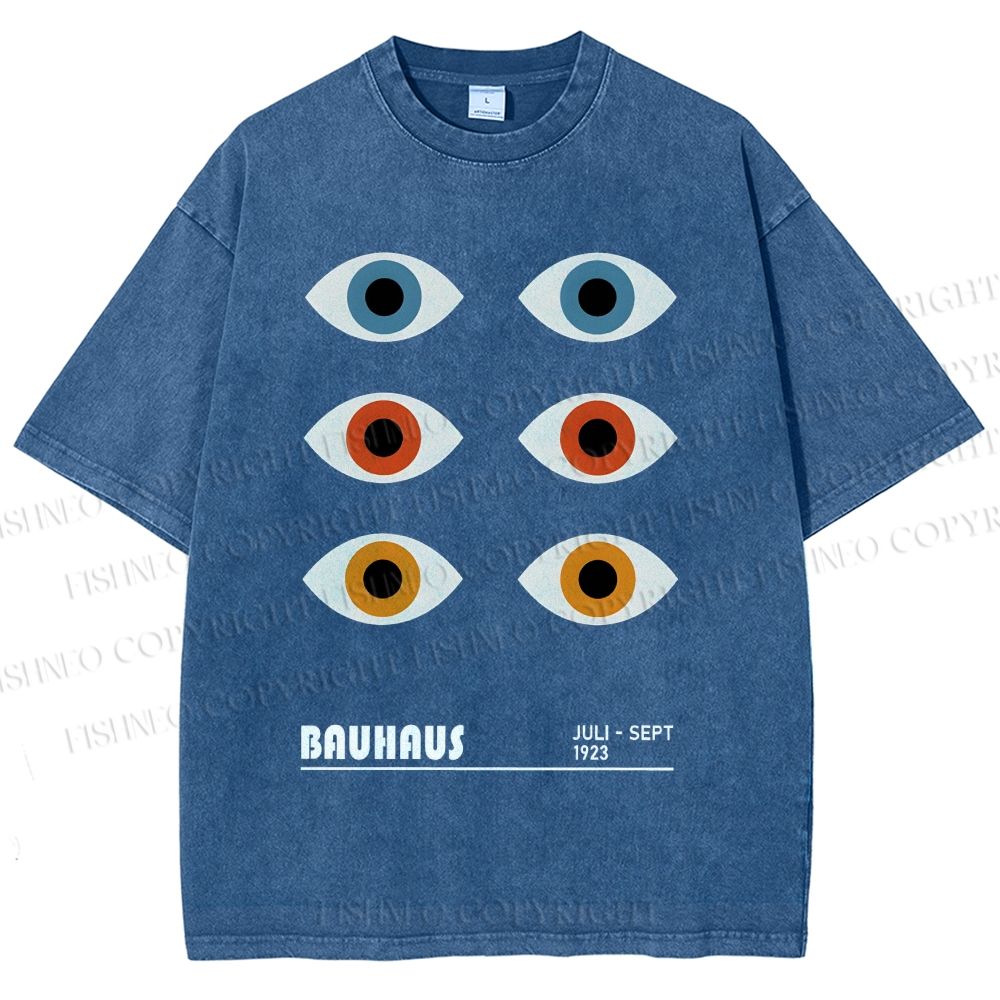 Unisex Bauhaus Geometric Eyes Printed Washed Tee