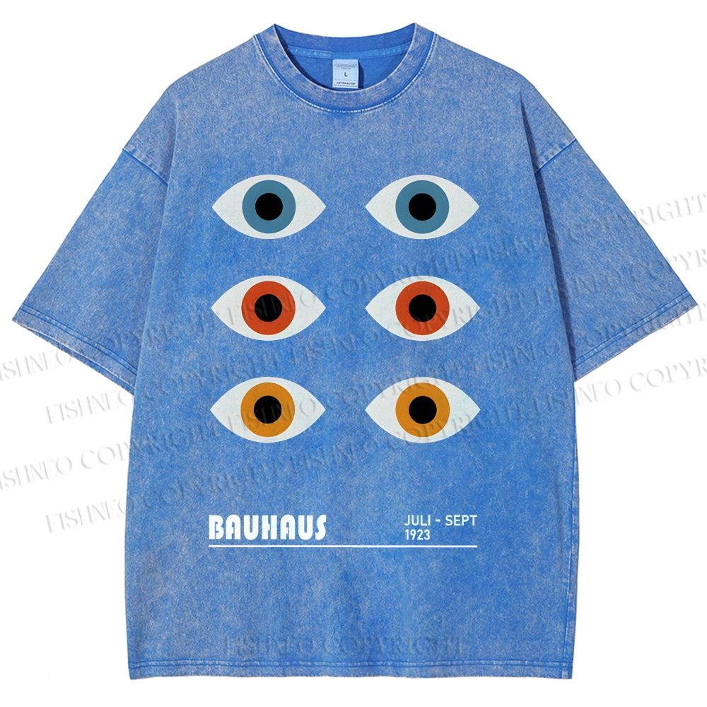 Unisex Bauhaus Geometric Eyes Printed Washed Tee