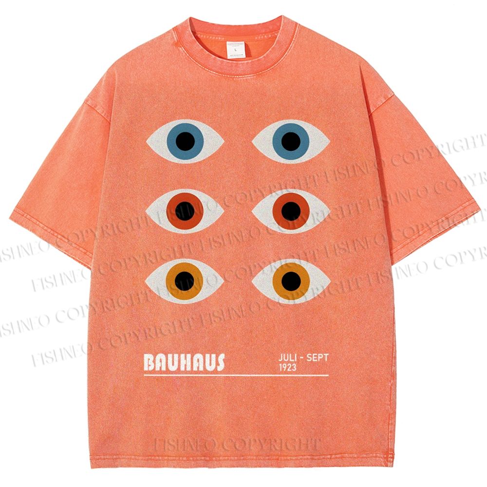 Unisex Bauhaus Geometric Eyes Printed Washed Tee