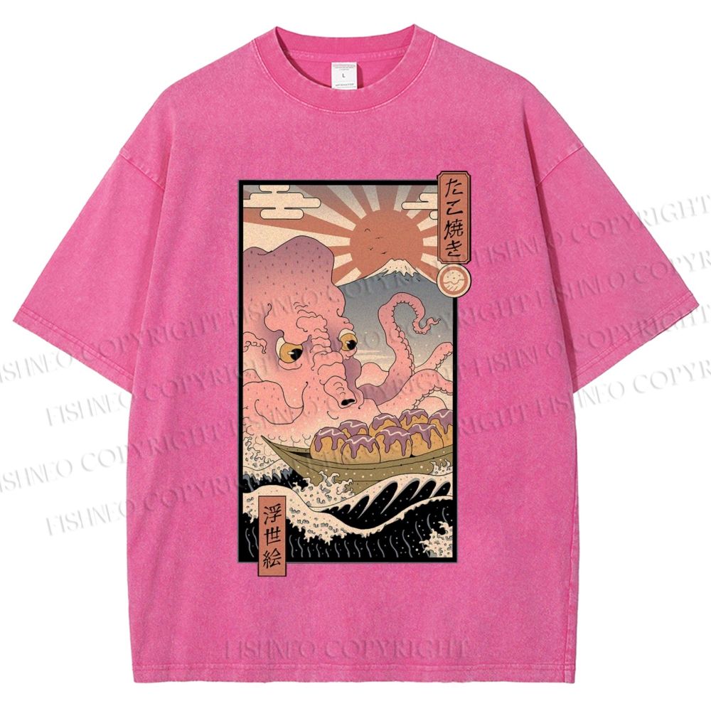 Unisex Ukiyo-e The Great Takoyaki Printed Washed Tee