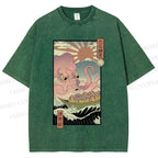 Unisex Ukiyo-e The Great Takoyaki Printed Washed Tee