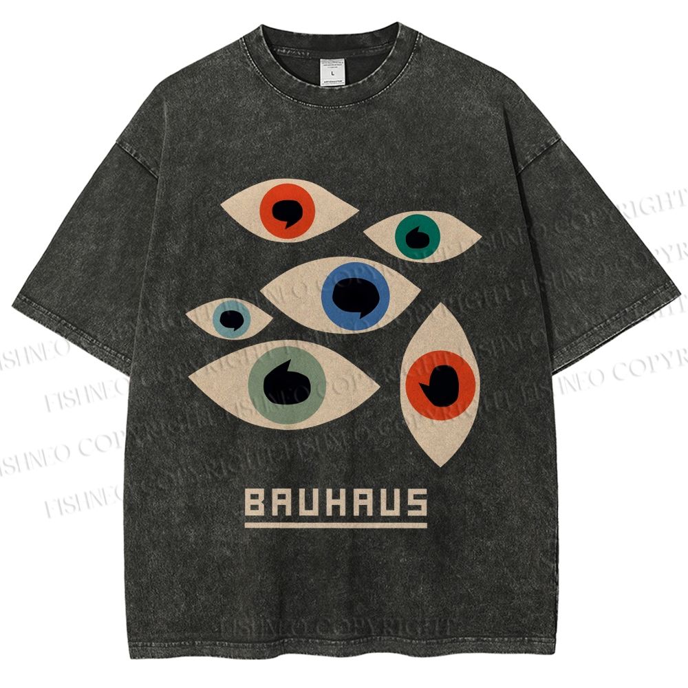 Unisex Bauhaus Art Geometric Eyes Printed Washed Tee