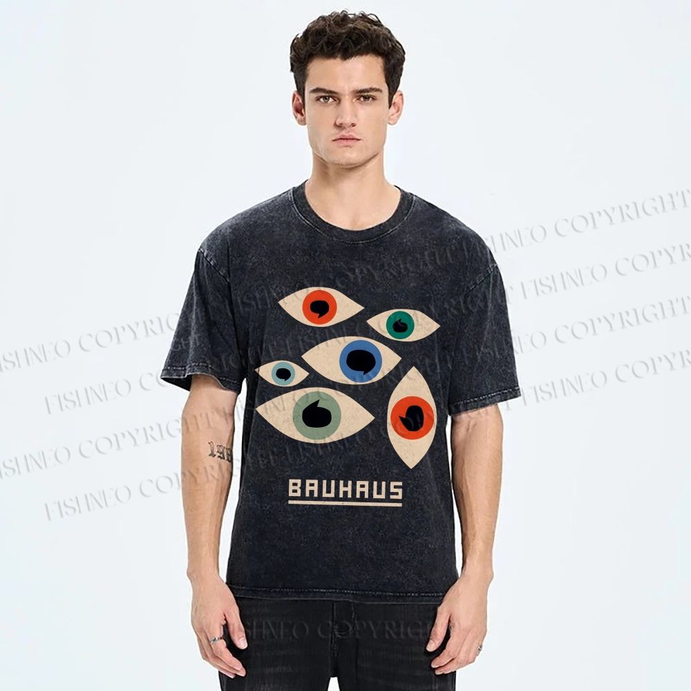 Unisex Bauhaus Art Geometric Eyes Printed Washed Tee