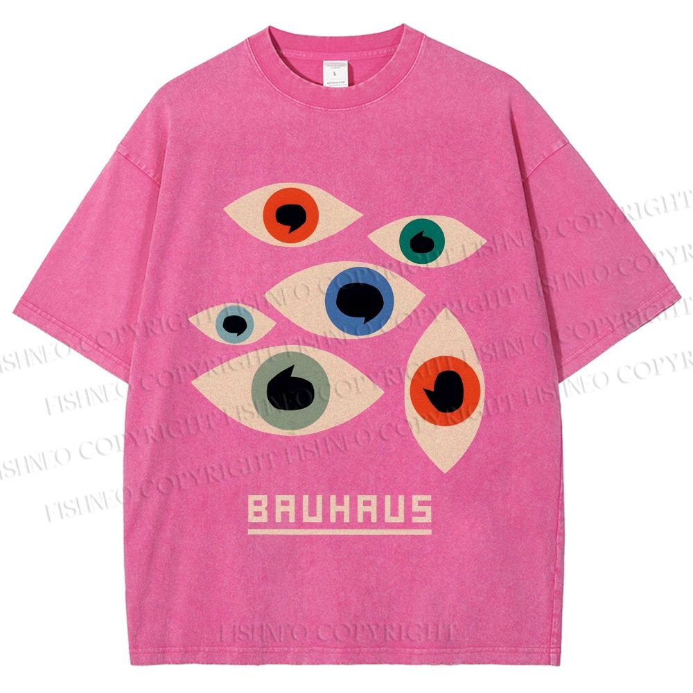 Unisex Bauhaus Art Geometric Eyes Printed Washed Tee