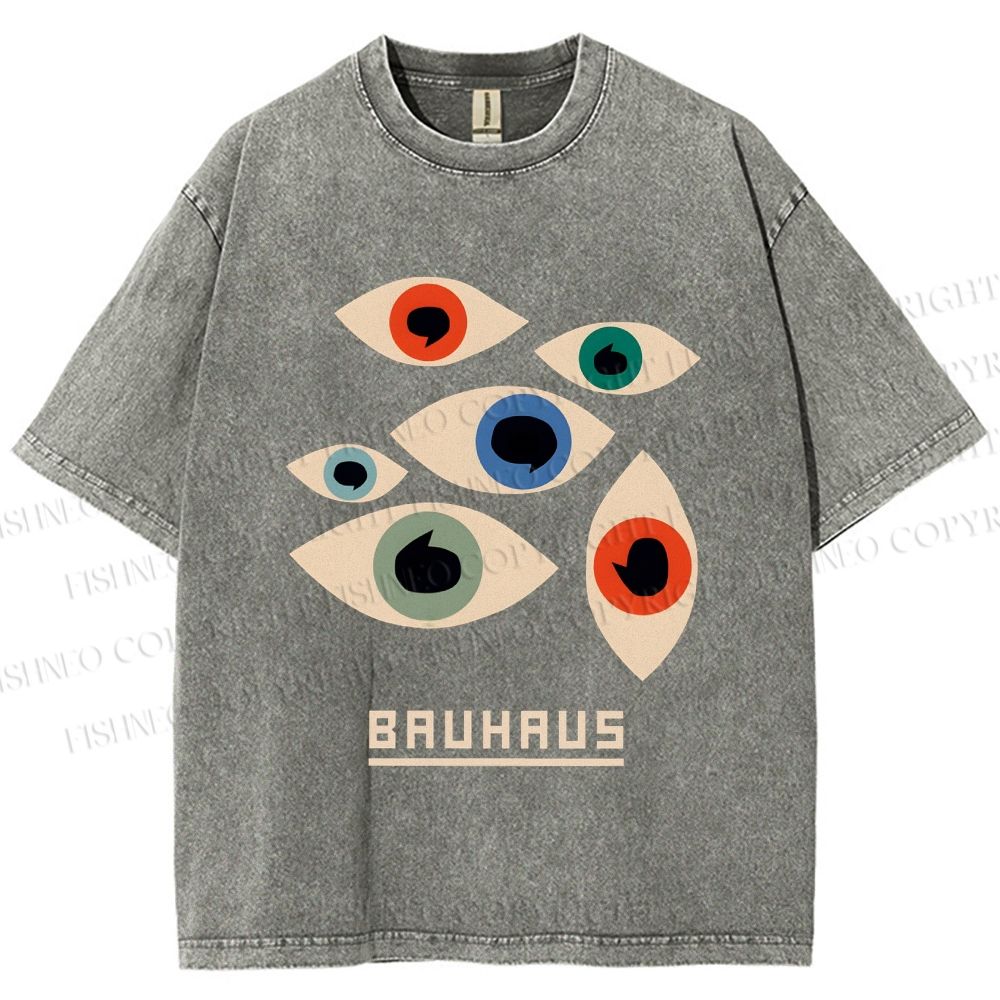 Unisex Bauhaus Art Geometric Eyes Printed Washed Tee