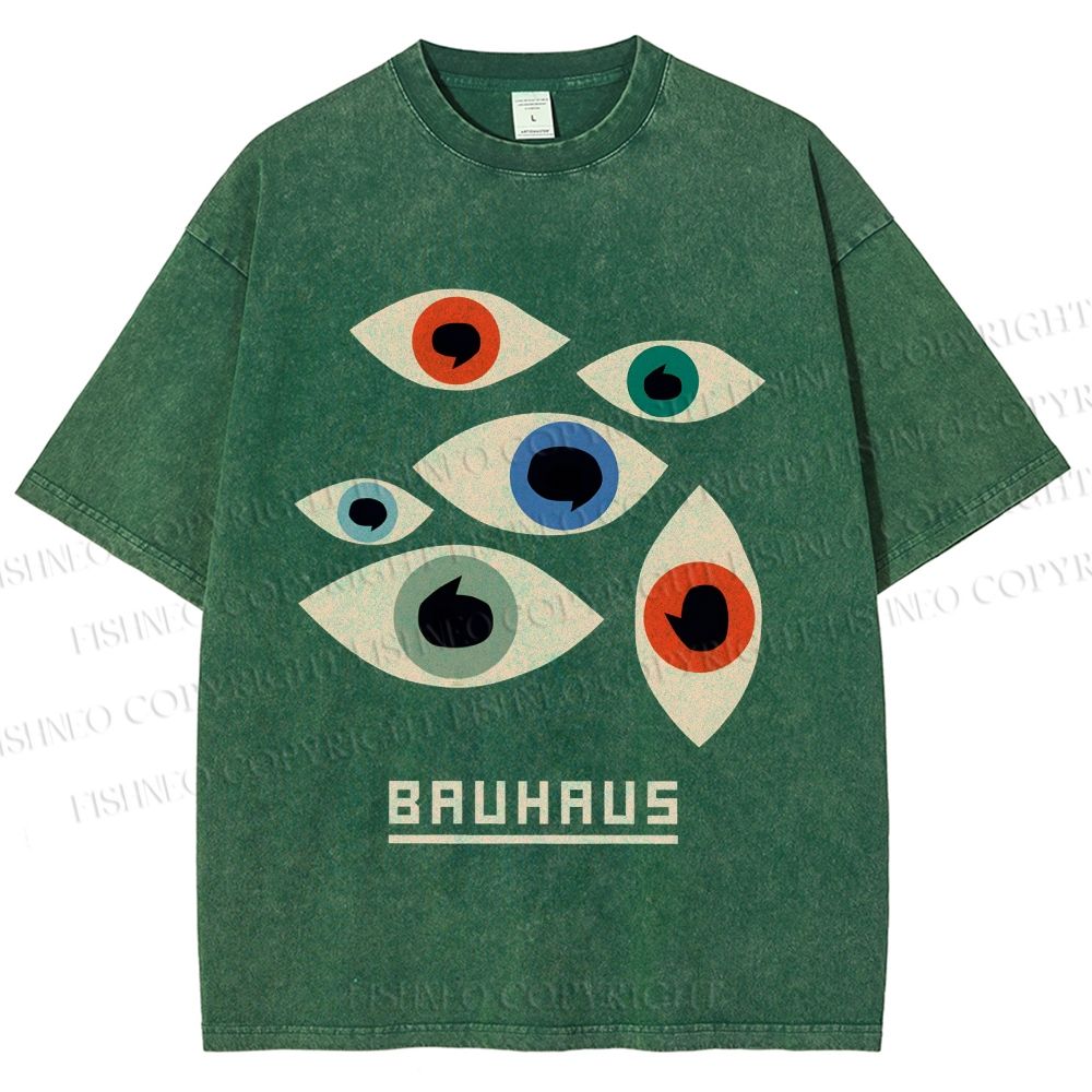 Unisex Bauhaus Art Geometric Eyes Printed Washed Tee