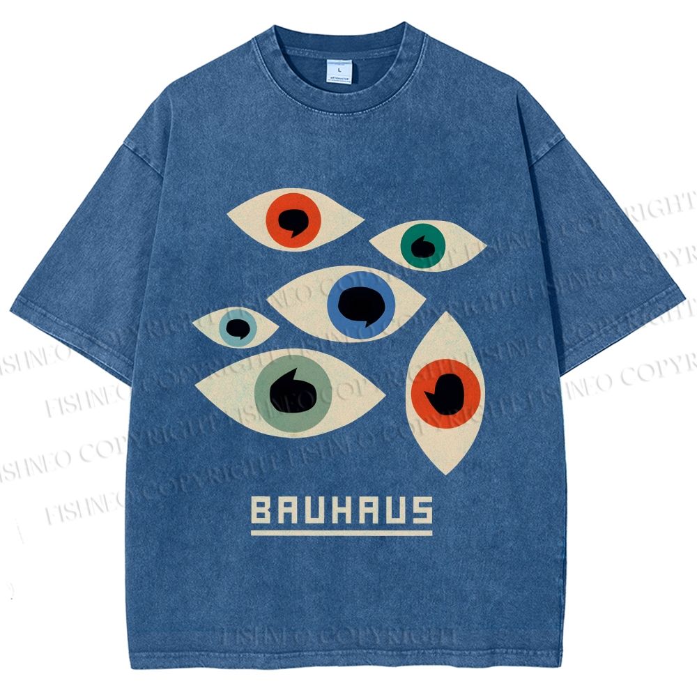 Unisex Bauhaus Art Geometric Eyes Printed Washed Tee