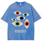 Unisex Bauhaus Art Geometric Eyes Printed Washed Tee