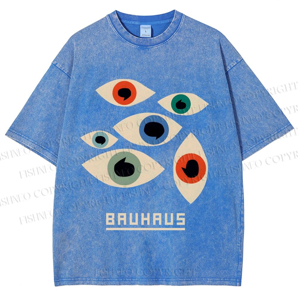 Unisex Bauhaus Art Geometric Eyes Printed Washed Tee