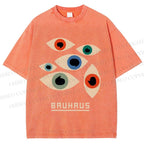 Unisex Bauhaus Art Geometric Eyes Printed Washed Tee