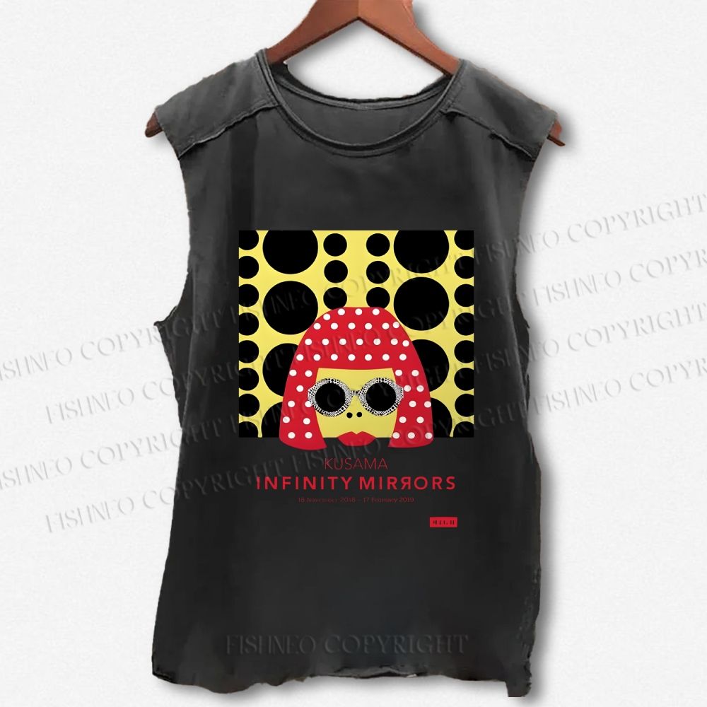 Unisex Japanese Yayoi Kusama Woman Printed Washed Tank Top