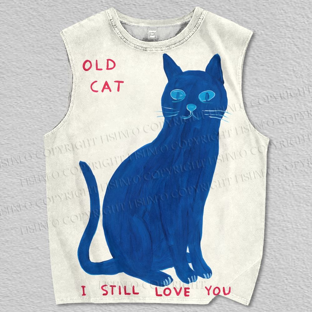 Unisex Old Cat Printed Tank Top