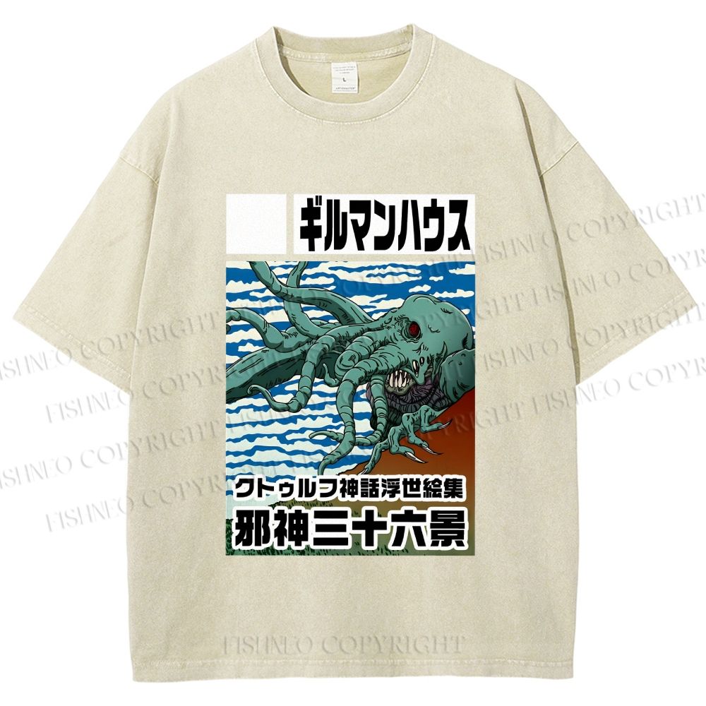 Unisex Vintage Octopus Printed Washed Tee