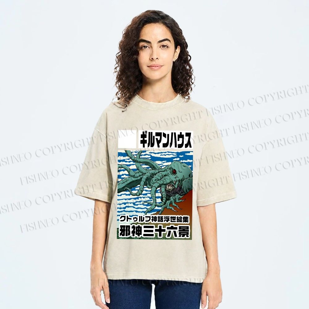 Unisex Vintage Octopus Printed Washed Tee
