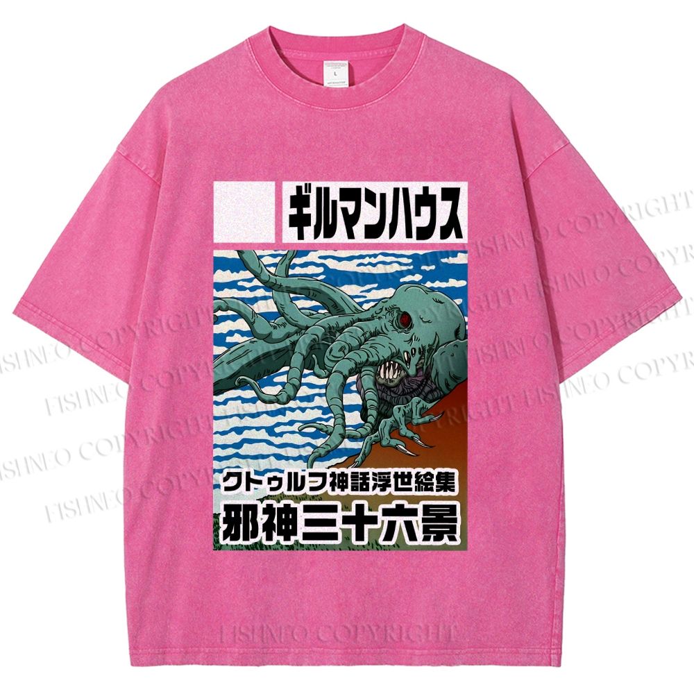 Unisex Vintage Octopus Printed Washed Tee