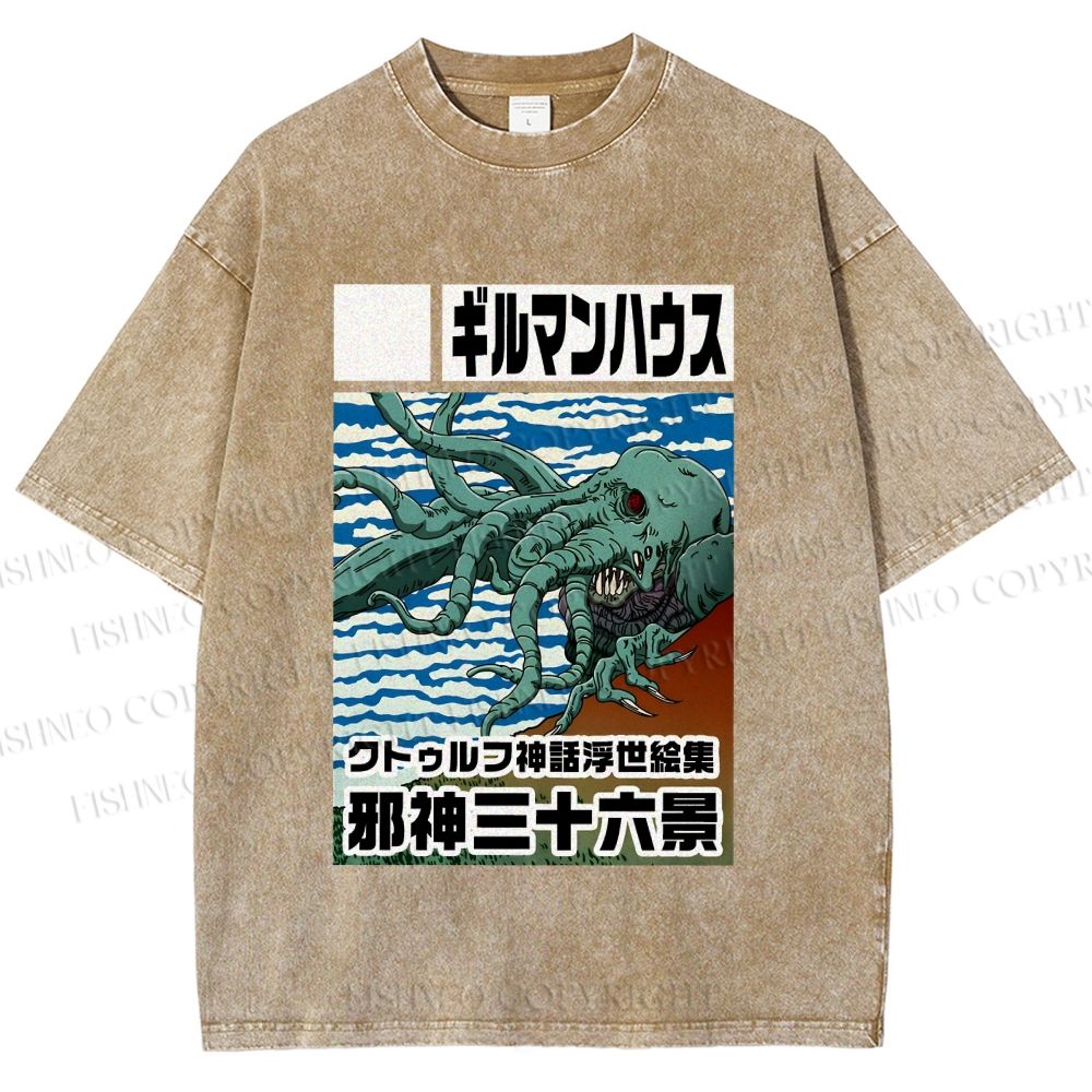 Unisex Vintage Octopus Printed Washed Tee