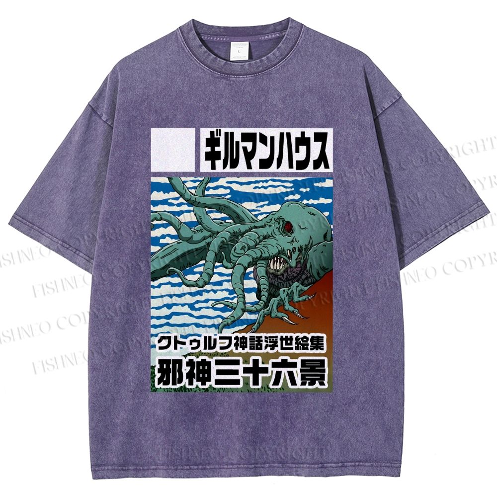 Unisex Vintage Octopus Printed Washed Tee