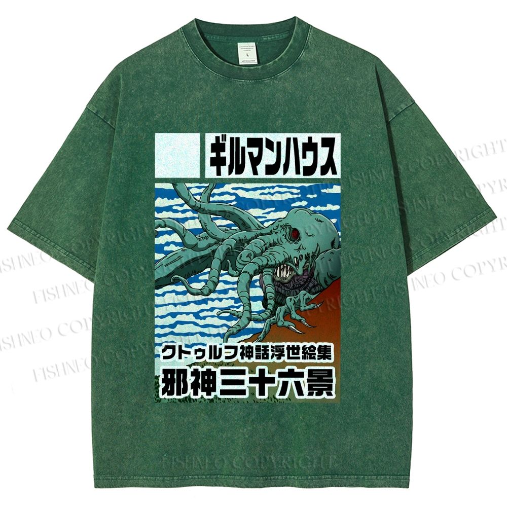 Unisex Vintage Octopus Printed Washed Tee