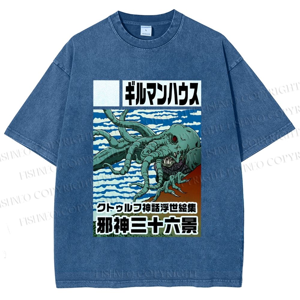 Unisex Vintage Octopus Printed Washed Tee