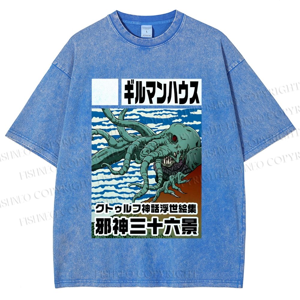 Unisex Vintage Octopus Printed Washed Tee