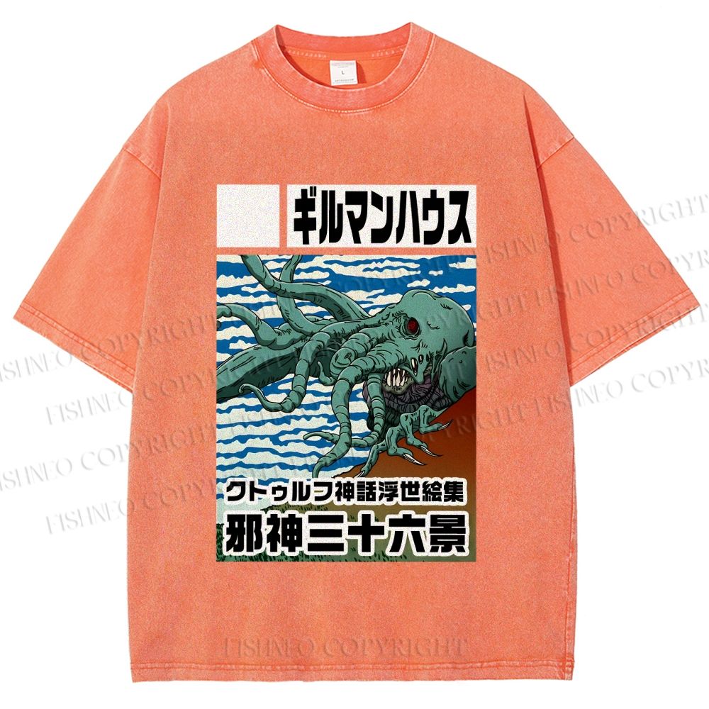 Unisex Vintage Octopus Printed Washed Tee
