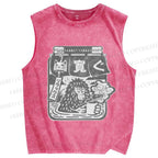 Unisex Snow Monkey Coffee Park Printed Washed Tank Top