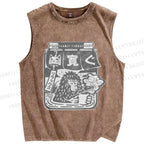 Unisex Snow Monkey Coffee Park Printed Washed Tank Top