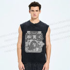 Unisex Snow Monkey Coffee Park Printed Washed Tank Top