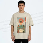 Unisex Cat Frog Japanese Style Printed Washed Tee