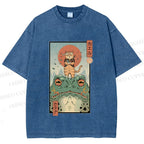 Unisex Cat Frog Japanese Style Printed Washed Tee