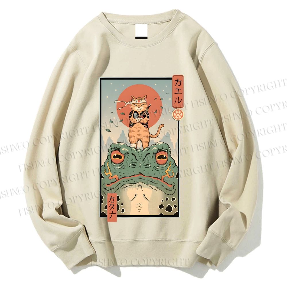 Unisex Cat Frog Japanese Style Printed Sweatshirt