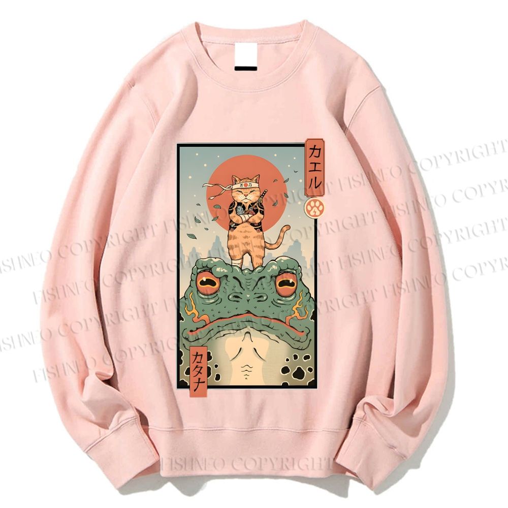 Unisex Cat Frog Japanese Style Printed Sweatshirt
