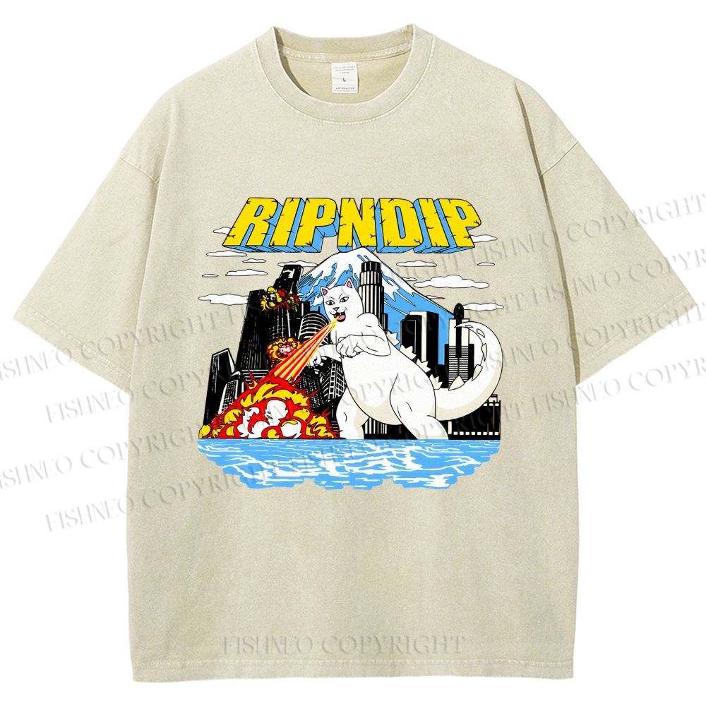Unisex Monster Cat Printed Washed Tee