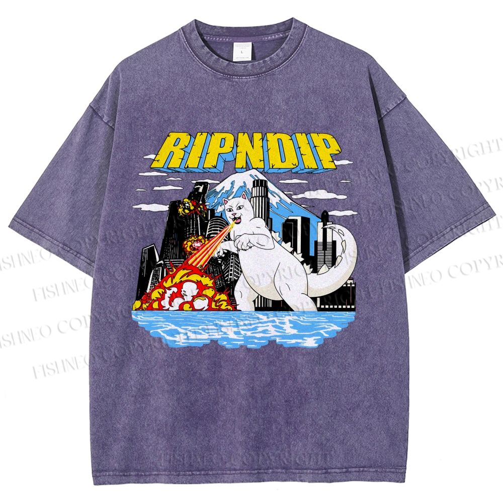 Unisex Monster Cat Printed Washed Tee