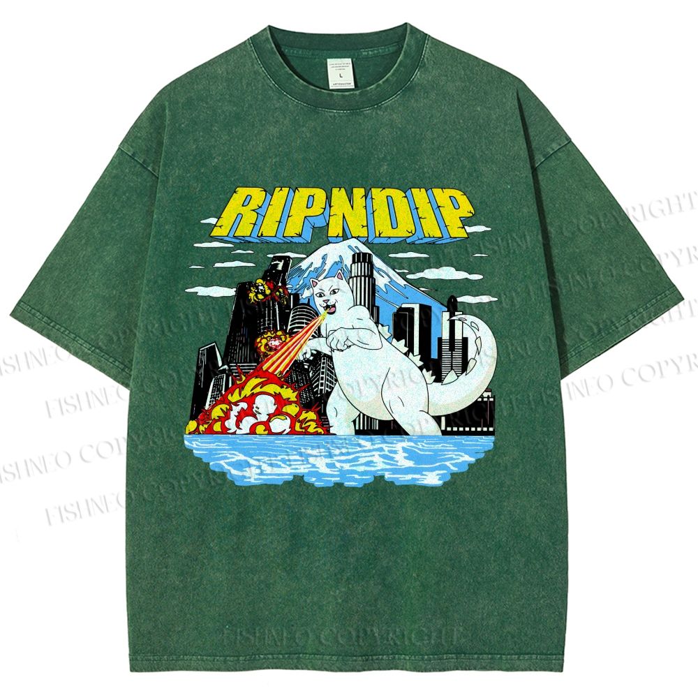Unisex Monster Cat Printed Washed Tee