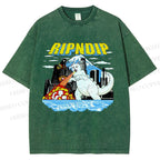 Unisex Monster Cat Printed Washed Tee