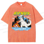 Unisex Monster Cat Printed Washed Tee