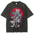 Unisex Japanese Art Tiger Printed Washed Tee