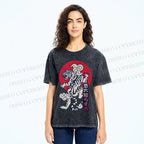 Unisex Japanese Art Tiger Printed Washed Tee