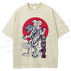 Unisex Japanese Art Tiger Printed Washed Tee