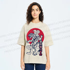 Unisex Japanese Art Tiger Printed Washed Tee