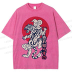 Unisex Japanese Art Tiger Printed Washed Tee