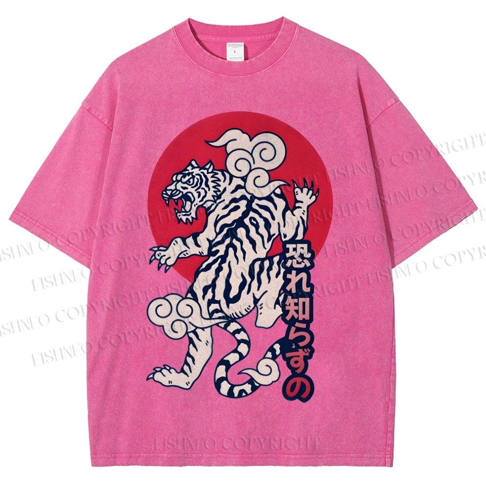 Unisex Japanese Art Tiger Printed Washed Tee