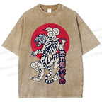 Unisex Japanese Art Tiger Printed Washed Tee