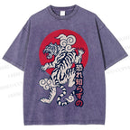 Unisex Japanese Art Tiger Printed Washed Tee