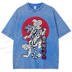 Unisex Japanese Art Tiger Printed Washed Tee