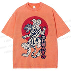 Unisex Japanese Art Tiger Printed Washed Tee