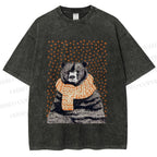 Unisex Bear Wearing a Scarf Printed Washed Tee