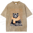 Unisex Bear Wearing a Scarf Printed Washed Tee